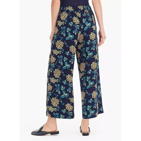 J Crew Navy Floral Print High Waist Wide Leg Cropped Pull On Pants Size 2 - Picture 3 of 11